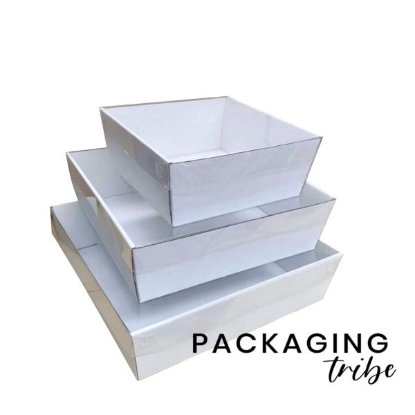 White Square Grazing Box With Clear Lid -100packs